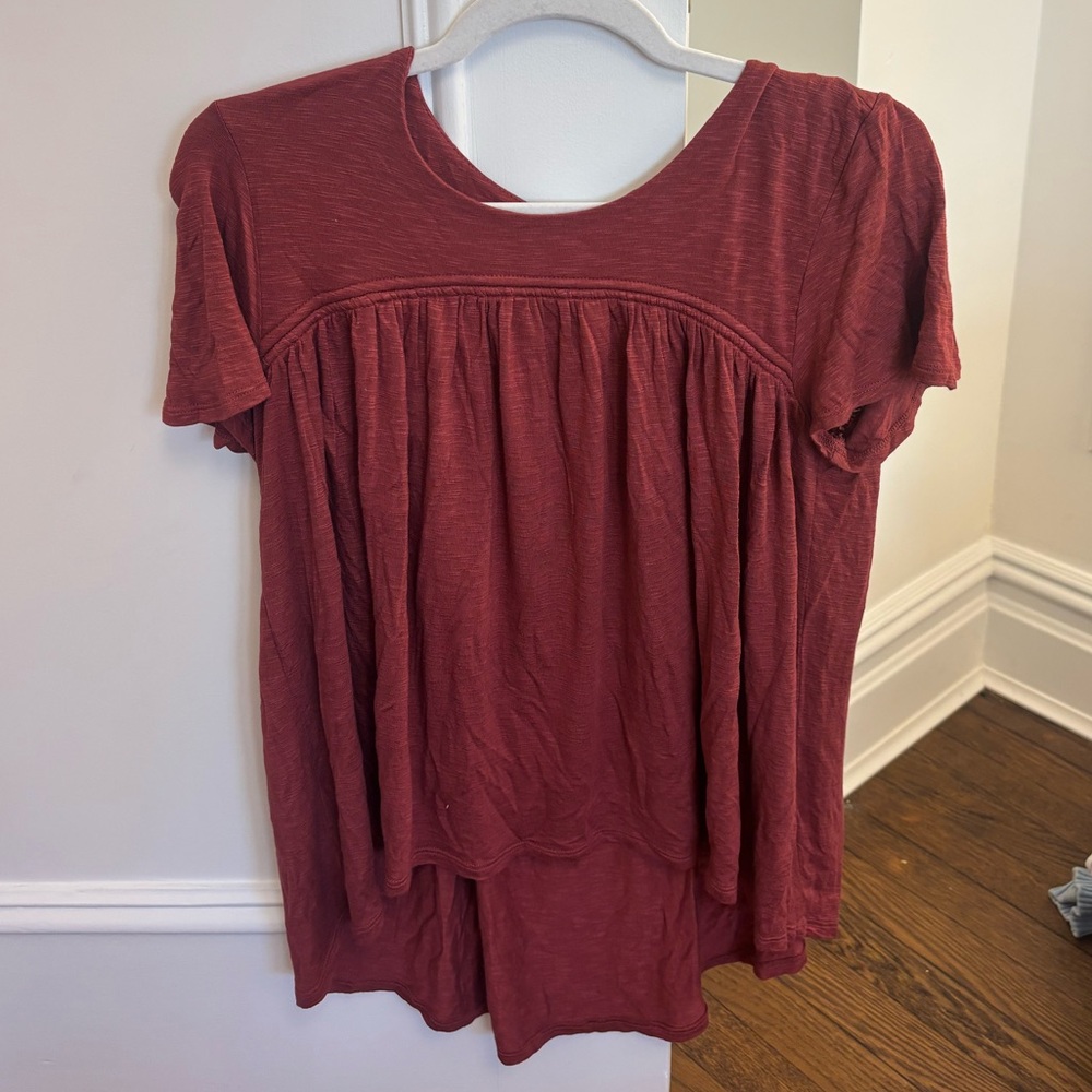 dolan Short Sleeve Babydoll Top in Rust